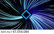 Abstract colorful neon rhombus surrounded by rotating bended narrow lines on a black background, seamless loop. Стоковая иллюстрация, иллюстратор David Kashakhi / Фотобанк Лори