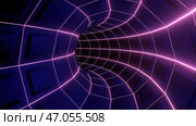 A long pink-purple path in abstraction with glowing lines and squares that moves. Стоковая иллюстрация, иллюстратор David Kashakhi / Фотобанк Лори