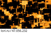A bright background with green and orange illuminated particles that flash like puzzles in turn in abstraction. Стоковая иллюстрация, иллюстратор David Kashakhi / Фотобанк Лори