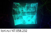 Artificial intelligence creating blue gradient plexus cubic 3D figure. Стоковая иллюстрация, иллюстратор David Kashakhi / Фотобанк Лори
