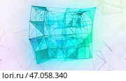 Abstract neon plexus transforming cube on a black background. Стоковая иллюстрация, иллюстратор David Kashakhi / Фотобанк Лори
