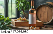 Mock-up of white wine bottle standing on a wooden table in the room. AI-generated item. Стоковое AI-видео, аниматор Алексей Кузнецов / Фотобанк Лори