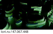 Black 3D formations with its edges covered by green neon flowing stripes. Стоковая иллюстрация, иллюстратор David Kashakhi / Фотобанк Лори