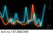 Orange and blue charts of the dollar and euro exchange rates, which rise to a maximum and slow down in animation. Стоковая иллюстрация, иллюстратор David Kashakhi / Фотобанк Лори