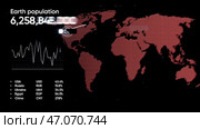 Black background with a red graph in animation with a rapidly increasing number. Стоковая иллюстрация, иллюстратор David Kashakhi / Фотобанк Лори