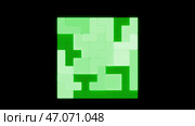 Design.Green tetris in animation falling on a dark empty background. Стоковая иллюстрация, иллюстратор David Kashakhi / Фотобанк Лори