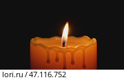 Orange candle burning with dripping wax against black background. Стоковое AI-видео, аниматор KATERINA AI / Фотобанк Лори