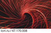 Futuristic black background with neon red lines swirling into funnel. Movement of electric luminous spiral. Abstract flashing background with rotating rays. Стоковое AI-видео, аниматор Ирина / Фотобанк Лори