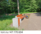 Электровелосипед в лесу. Лосиный остров. Район Гольяново. Москва (2024 год). Редакционное фото, фотограф lana1501 / Фотобанк Лори