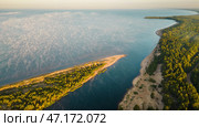 Река Олонка и Ладожское озеро на рассвете. Вид с высоты. Карелия. Лето. Стоковое фото, фотограф Сергей Цепек / Фотобанк Лори