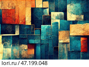 Vibrant and colorful abstract background made of many pastel-hued geometric figures. Nostalgic yet modern, this fine art illustration is full of contrast and intricate details. Generative AI. Стоковое AI-изображение, AI-художник Андрей Степанов / Фотобанк Лори