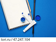 Принадлежности для занятий каллиграфией на цветном фоне. Стоковое фото, фотограф Pixel_shot / Фотобанк Лори
