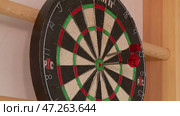 Darts hit the dartboard during the competition. Стоковое видео, видеограф Алексей Сергеев / Фотобанк Лори