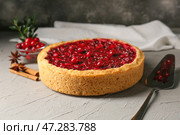 Вкусный домашний пирог с брусникой и специями на столе. Стоковое фото, фотограф Pixel_shot / Фотобанк Лори