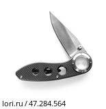Складной перочинный нож с прорезиненной ручкой, изолированный на белом. Стоковое фото, фотограф Pixel_shot / Фотобанк Лори