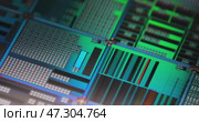 Silicon semiconductor wafer close-up. In electronics, a wafer also called a slice or substrate is a thin slice of semiconductor, a crystalline silicon, used for the fabrication of integrated circuits. Стоковое видео, видеограф Андрей Армягов / Фотобанк Лори