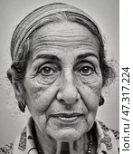 Residing in Israel, a wise woman captures the essence of experience through her deep-set eyes and warm smile, embodying years of rich cultural history and stories untold AI. Стоковое AI-изображение, AI-художник Юлия Петровская / Фотобанк Лори