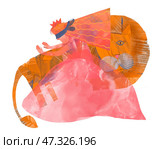 Лев преграждает путь девочке. Стоковая иллюстрация, иллюстратор Анна Петрова / Фотобанк Лори