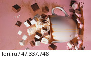 Cocoa powder explosion in motion. Chocolate powder on a pink background. Vertical footage. Стоковое AI-видео, аниматор Ирина Старикова / Фотобанк Лори