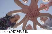Children and parents join hands together. Joint success concept. Стоковое видео, видеограф Mikhail Davidovich / Фотобанк Лори