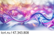 Colorful abstract waves of translucent material glimmering under soft light in a vibrant setting. Стоковое AI-изображение, AI-художник Сергей Толмачёв / Фотобанк Лори