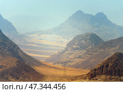 Panoramic view of the Wadi Rum desert, Wadi Musa, Jordan (2023 год). Стоковое фото, фотограф Сергей Богомяко / Фотобанк Лори