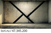 Concrete walls feature bold diagonal black lines in an industrial-style space showcasing minimalistic design. Стоковое AI-изображение, AI-художник Сергей Толмачёв / Фотобанк Лори