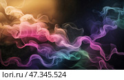 Colorful wisps of smoke create an abstract design in vibrant hues against a dark background. Стоковое AI-изображение, AI-художник Сергей Толмачёв / Фотобанк Лори