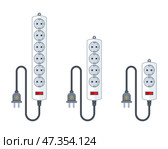 Electric extension cord for household appliances. a set of different extender lengths. flat vector illustration isolated on white background. Стоковая иллюстрация, иллюстратор Вячеслав Беспутин / Фотобанк Лори