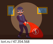 The robber was caught red-handed. the guards detained the burglar of the apartment. Стоковая иллюстрация, иллюстратор Вячеслав Беспутин / Фотобанк Лори