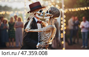 Skeletal figures in wedding dresses. Стоковое AI-видео, аниматор Ирина Старикова / Фотобанк Лори