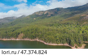 Aerial view beautiful nature with mountains and hills by Lake Mattupetty. Kerala State. Near the city of Munar. Стоковое фото, фотограф Mikhail Davidovich / Фотобанк Лори