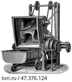 Kneading machine by Werner and Pfleiderer, opened. Publication of the "Meyers encyclopedia", Vol. 7, Leipzig, Germany, 1910. Стоковое фото, фотограф Sergey Kohl / Фотобанк Лори