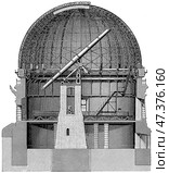 Refractor construction in Nice. Publication of the "Meyers encyclopedia", Vol. 7, Leipzig, Germany, 1910. Стоковое фото, фотограф Sergey Kohl / Фотобанк Лори