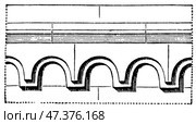 Romanesque round-arch frieze. Publication of the "Meyers encyclopedia", Vol. 7, Leipzig, Germany, 1910. Стоковое фото, фотограф Sergey Kohl / Фотобанк Лори