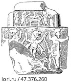 Assyrian Stone Amulet. Ancient Oriental art. Publication of the "Meyers encyclopedia", Vol. 7, Leipzig, Germany, 1910. Стоковое фото, фотограф Sergey Kohl / Фотобанк Лори