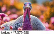 A cute turkey in bright meadow flowers. Perfect for wildlife documentaries, conservation campaigns or any project that seeks to evoke the mystery and power of this animal. Стоковое AI-видео, аниматор ALLA YURTAYEVA / Фотобанк Лори