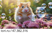A cute, curious hamster pauses its exploration of a grassy field or meadow to stand up on its hind legs and look up at the sky with its paws in front of it in rural. Стоковое AI-видео, аниматор Ирина Старикова / Фотобанк Лори