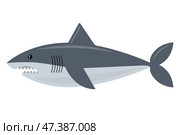 A bloodthirsty shark in full growth swims in the sea. Стоковая иллюстрация, иллюстратор Вячеслав Беспутин / Фотобанк Лори