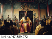 Chinese Emperor seated on a throne. Стоковое AI-изображение, AI-художник Михаил Коханчиков / Фотобанк Лори