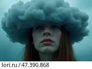 Голова в тумане, концепция депрессии. Стоковое AI-изображение, AI-художник Анна Рогалева / Фотобанк Лори