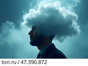 Голова в тумане, концепция депрессии. Стоковое AI-изображение, AI-художник Анна Рогалева / Фотобанк Лори
