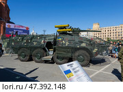 Трофейная военная техника Украины, бронетранспортёр БТР-3Е на выставке, Площадь Павших Борцов, Волгоград, Россия. Редакционное фото, фотограф Андрей Цыганков / Фотобанк Лори