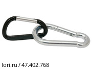 Альпинистские карабины на белом фоне. Climber carabiners on a white background. Стоковое фото, фотограф Татьяна Д / Фотобанк Лори