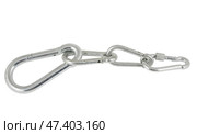 Альпинистские карабины на белом фоне. Climber carabiners on a white background. Стоковое фото, фотограф Татьяна Д / Фотобанк Лори