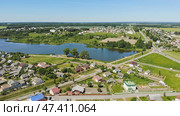 Aerial view Russian small town. Belarus. Voronovo. Стоковое фото, фотограф Mikhail Davidovich / Фотобанк Лори