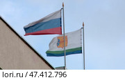 flags of Russia and the Kirov region against the blue sky in the wind. Стоковое видео, видеограф Алексей Сергеев / Фотобанк Лори