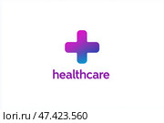Градиентный медицинский крест с надписью healthcare на белом фоне. Стоковое AI-изображение, AI-художник Александр Жуков / Фотобанк Лори