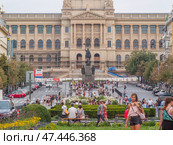 Prague, Czech Republic - August 5, 2018: Prague national museum building at Wenceslas Square Czech Republic famous landmark in Europe. Редакционное фото, фотограф Mikhail Davidovich / Фотобанк Лори