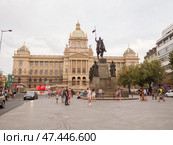 Prague, Czech Republic - August 5, 2018: Prague national museum building at Wenceslas Square Czech Republic famous landmark in Europe. Редакционное фото, фотограф Mikhail Davidovich / Фотобанк Лори